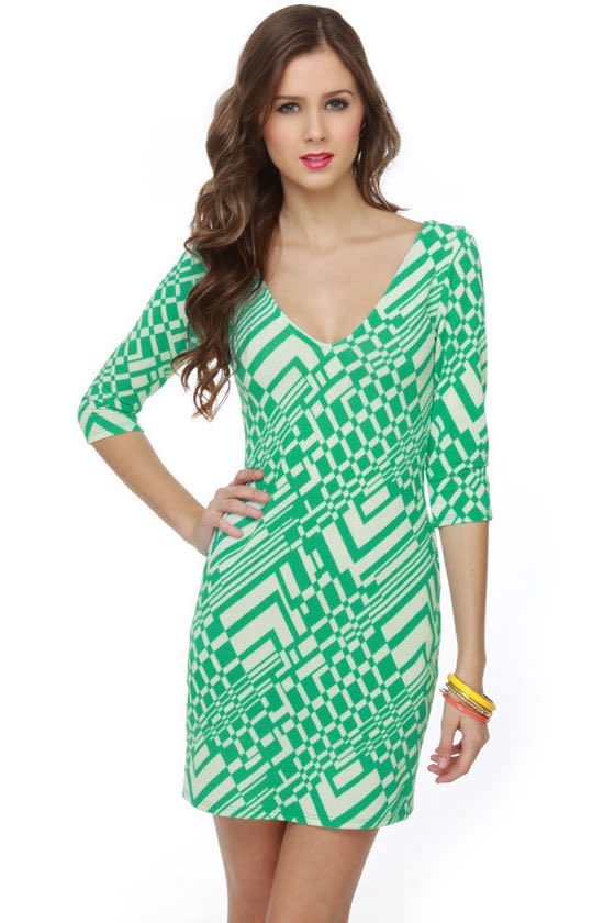 Cute Mint Green Dress - Print Dress - Body Con Dress - $39.00