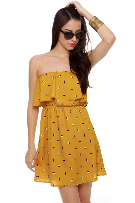 Penguin For Your Thoughts Yellow Print Dress