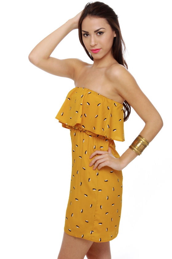 Penguin For Your Thoughts Yellow Print Dress