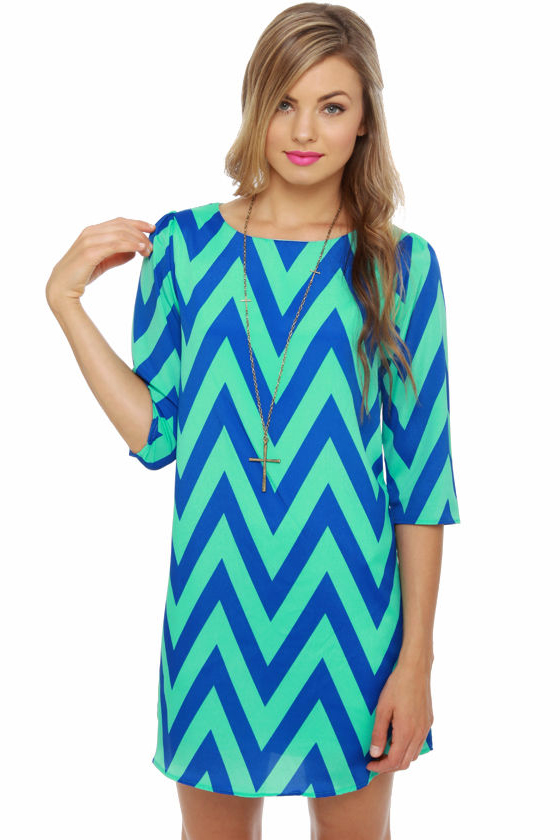 Zagging Rights Blue and Mint Striped Dress