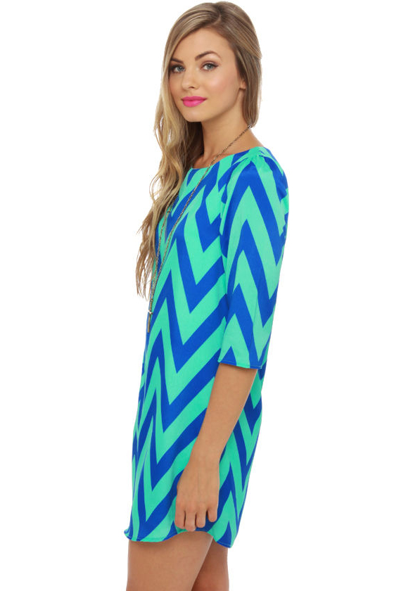 Zagging Rights Blue and Mint Striped Dress
