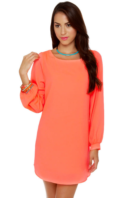 coral long sleeve dress