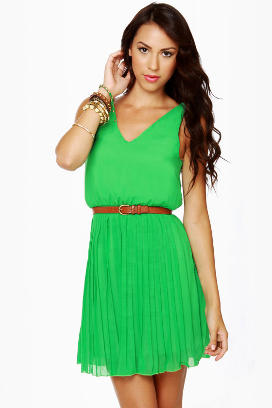 Cute Belted Dress - Green Dress - Sleeveless Dress - $54.00 - Lulus