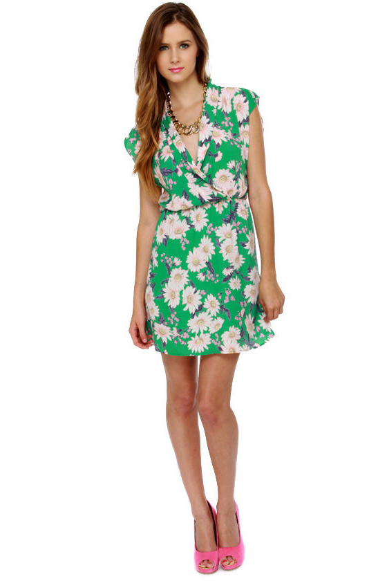 Coming Up Daisies Green Floral Print Dress
