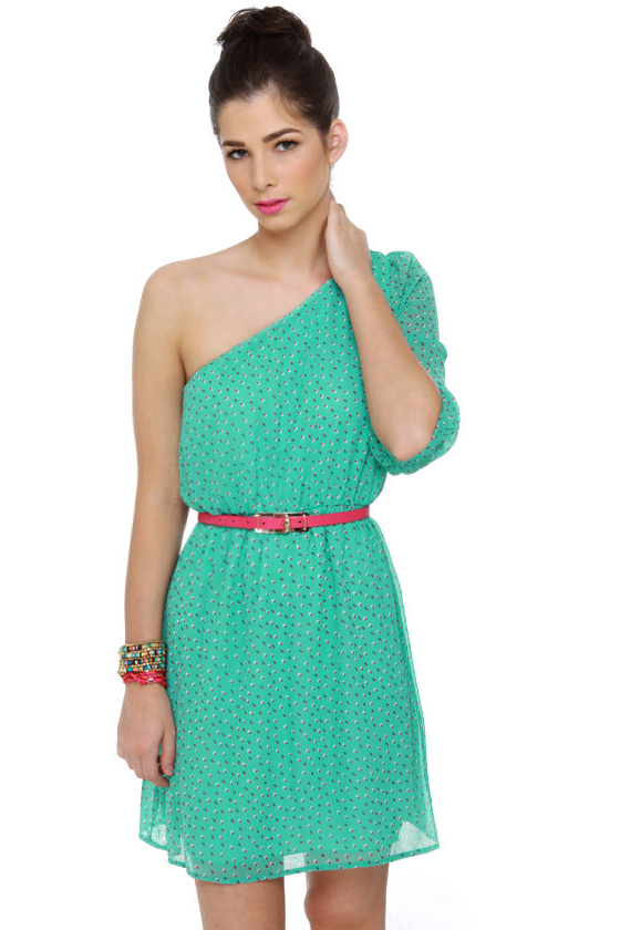 Ticker Tape Parade One Shoulder Mint Dress