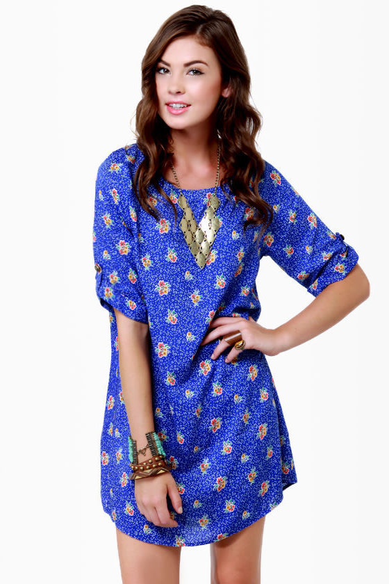 Pretty Floral Print Dress - Shift Dress - Blue Dress - $41.00 - Lulus