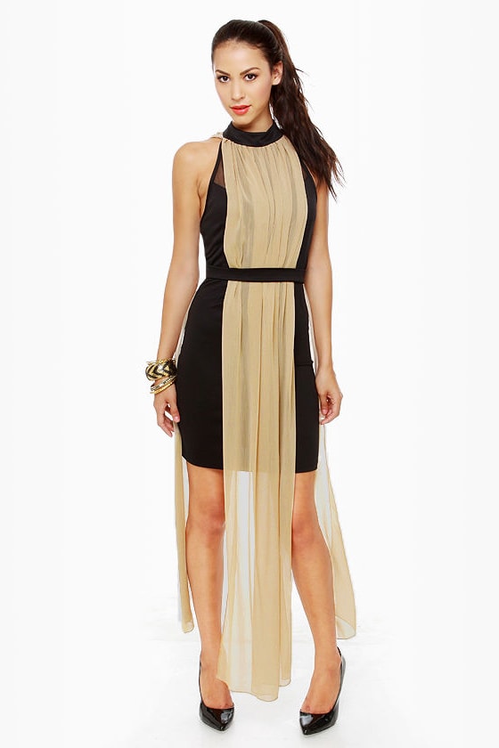 Gorgeous Maxi Dress - Black and Beige Dress - Halter Dress - $64.00 - Lulus
