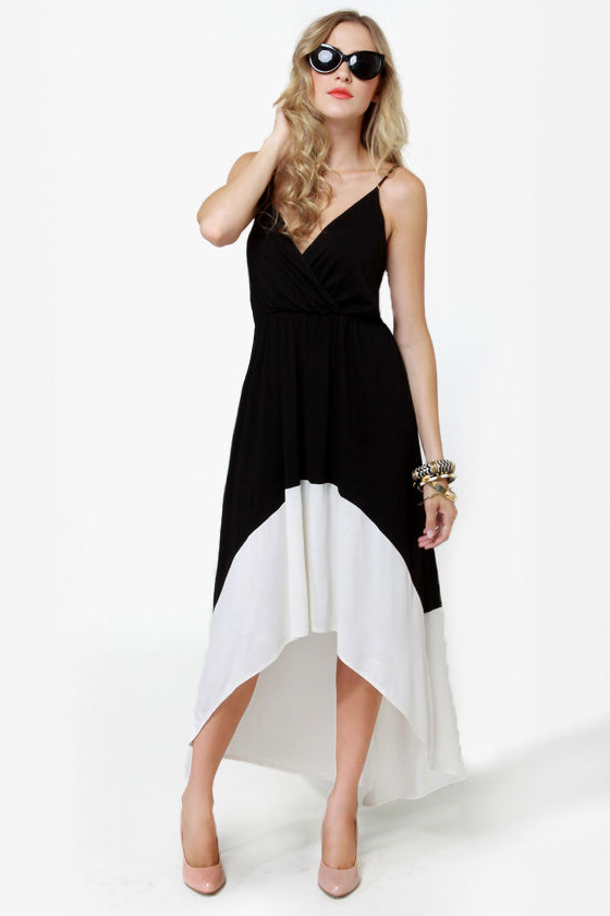 What Goes Around High Low Ivory and Black Dress