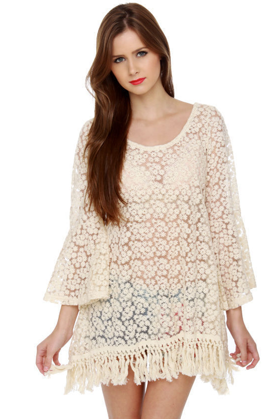 Gypsy Junkies Mimi Daisy Sheer Cream Tunic