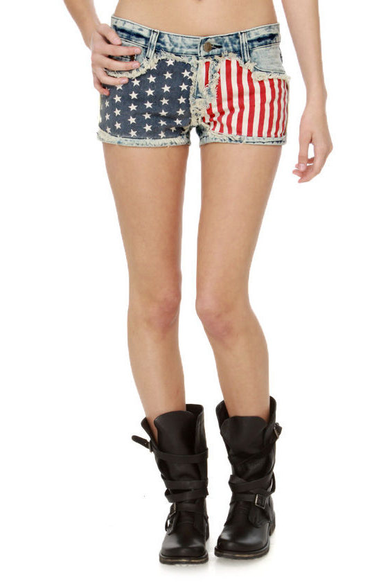 Gypsy Junkies Liberty Flag Print Shorts