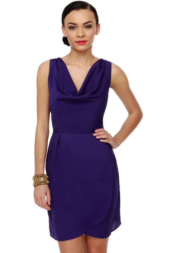 Beautiful Blue Dress - Indigo Dress - Cowl Neck Dress - $33.00