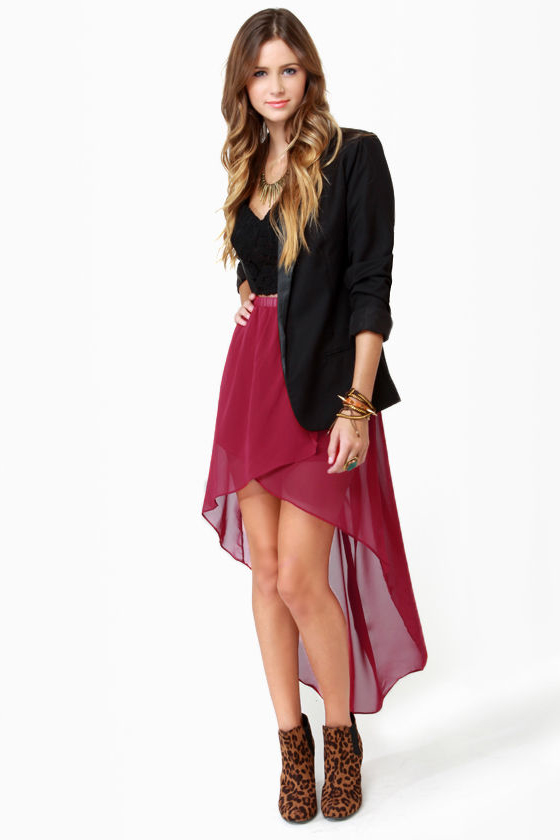 Fall for It High-Low Wine Red Skirt