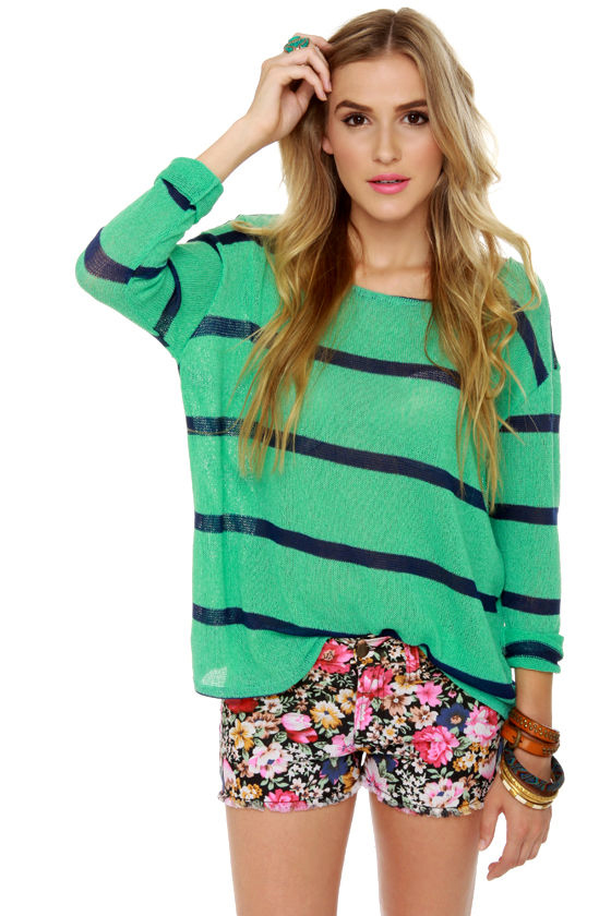Believe the Hype Striped Mint Green Sweater
