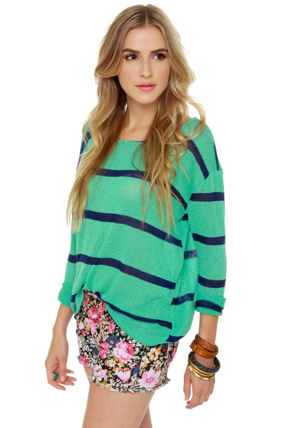 Believe the Hype Striped Mint Green Sweater