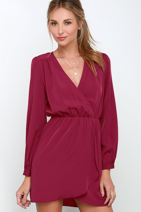 Cute Burgundy Dress - Wrap Dress - Plum ...