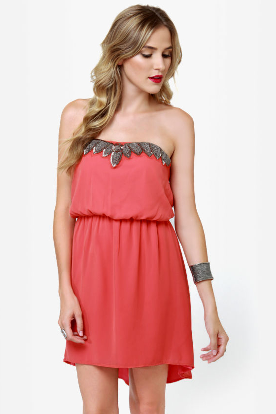 Human Nature Strapless Coral Dress