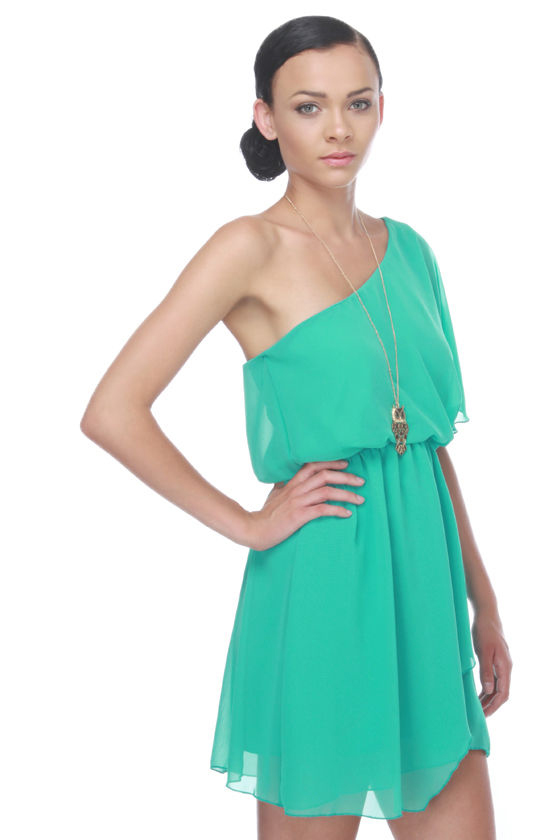 Stylish One Shoulder Dress - Sea Green Dress - Chiffon Dress - $41.00 -  Lulus