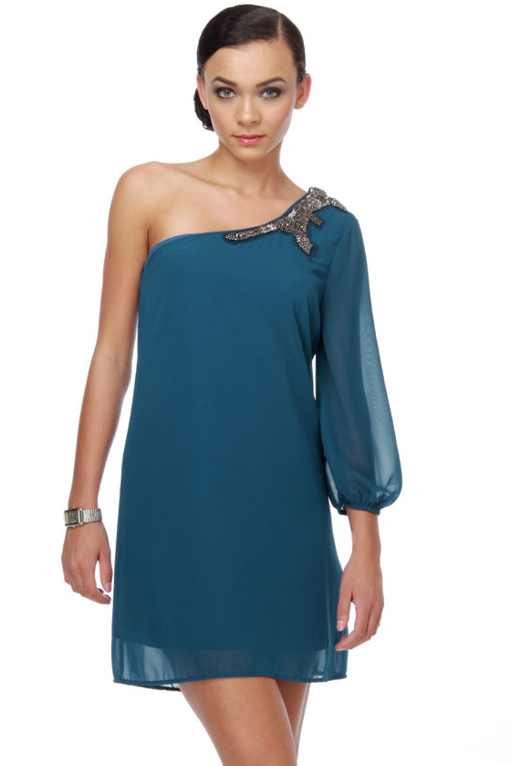 Bead It, Kid One Shoulder Blue Dress