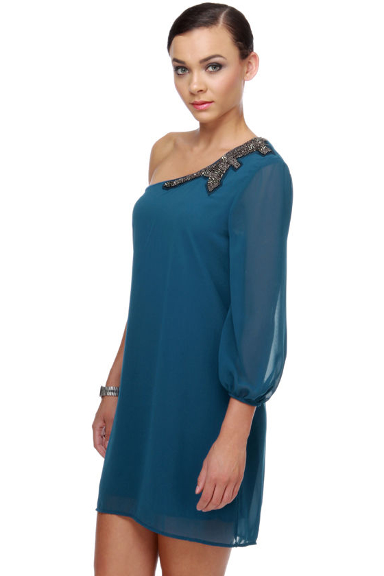 Bead It, Kid One Shoulder Blue Dress