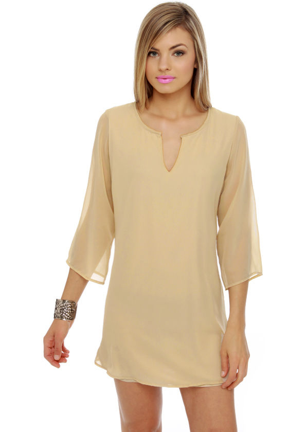 Full of Promise Beige Shift Dress