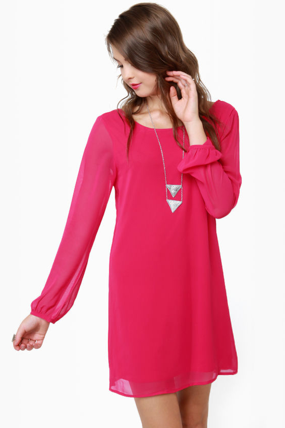 Dinner for Two Fuchsia Shift Dress