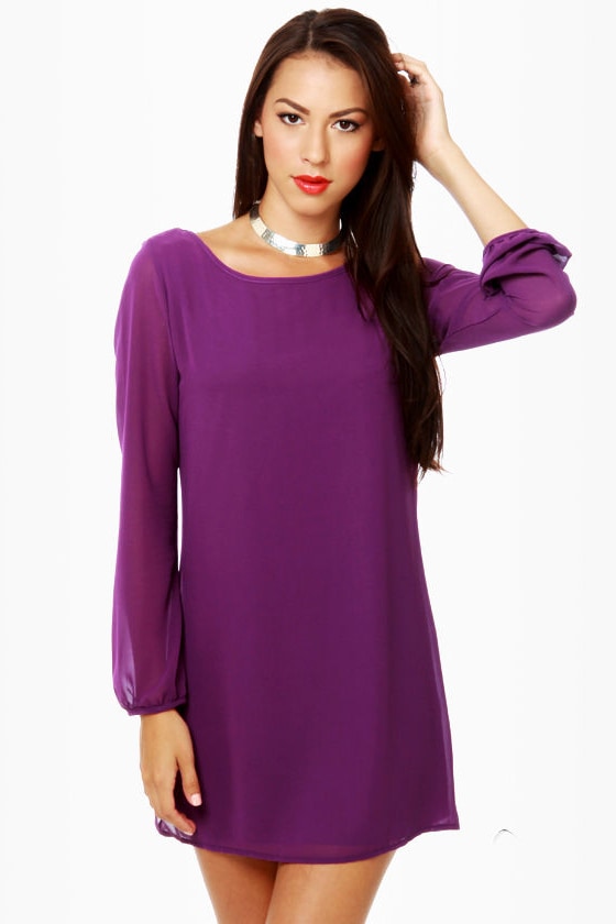 purple shift dress