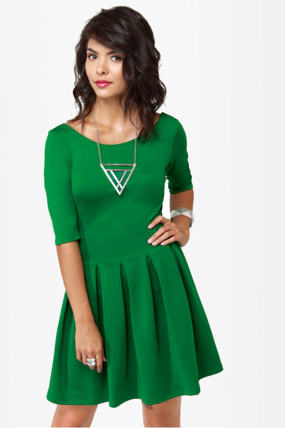 Adorable Green Dress - Skater Dress - Short Sleeve Dress - Backless ...