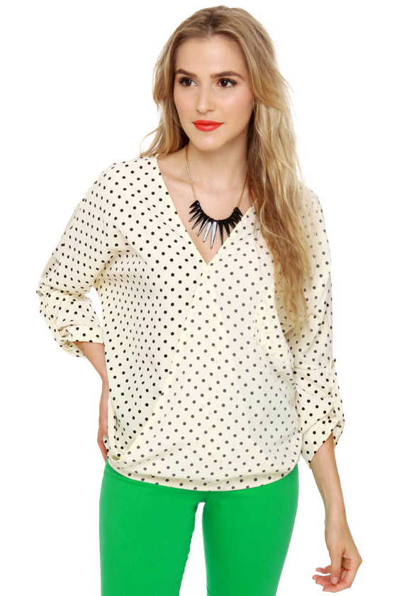 Spring Fling Cream Polka Dot Top