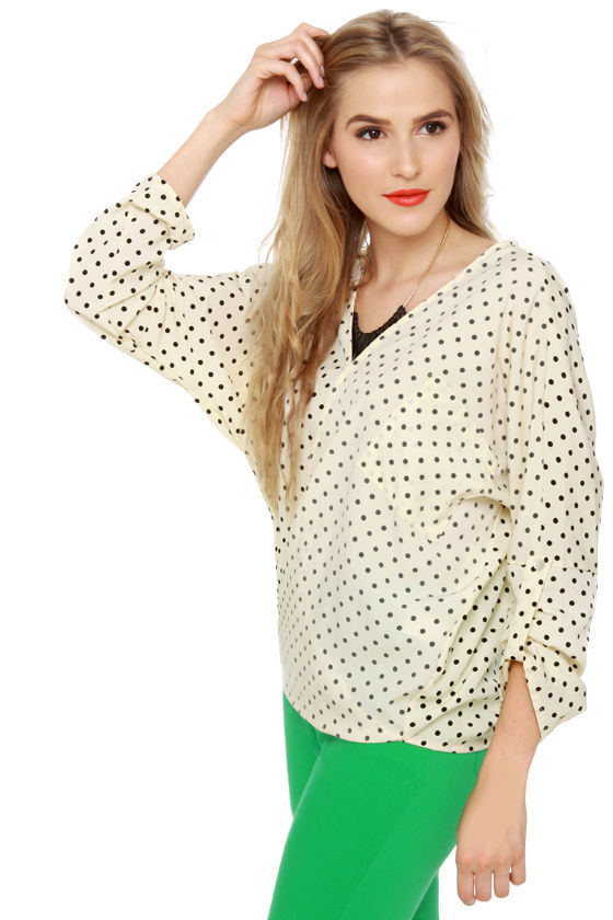 Spring Fling Cream Polka Dot Top