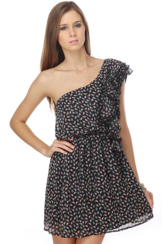 Home Tweet Home One Shoulder Navy Blue Dress