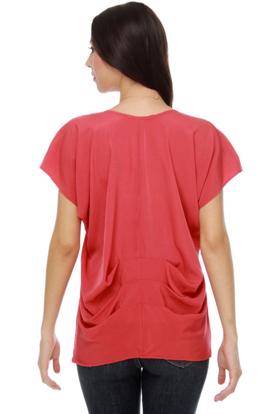 Cute Red Top - Coral Top - Short Sleeve Top - V Neck Top - $25.00