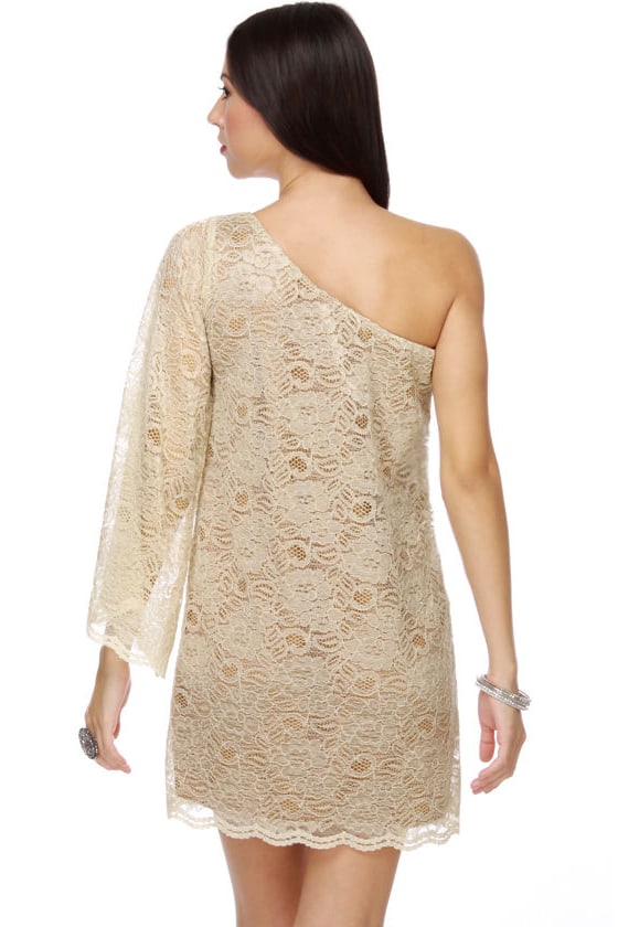 beige lace gown