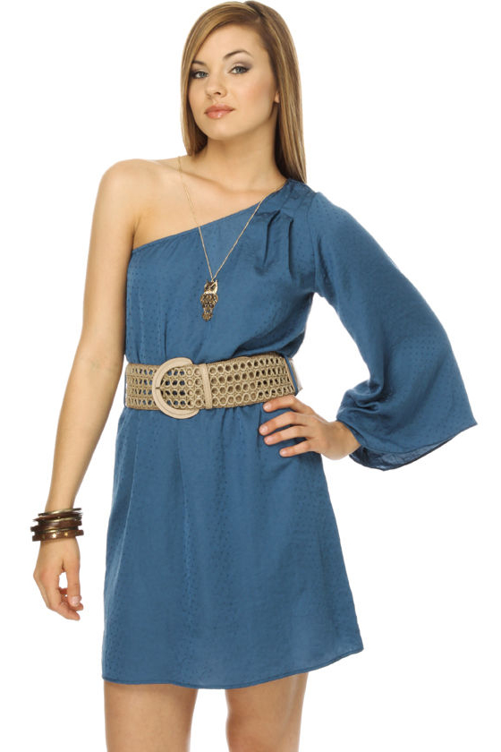 Insta-Classic One Shoulder Blue Dress