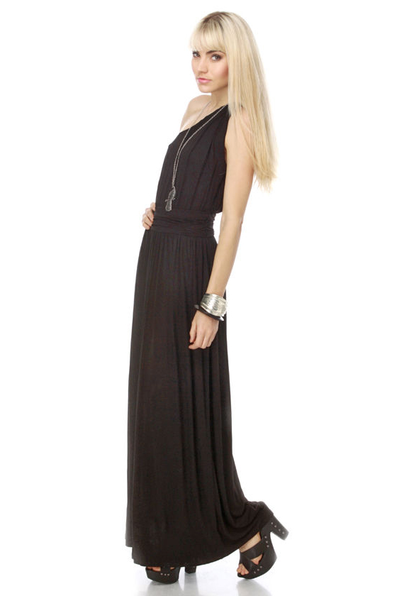 Euterpe's Elegy One Shoulder Black Maxi Dress