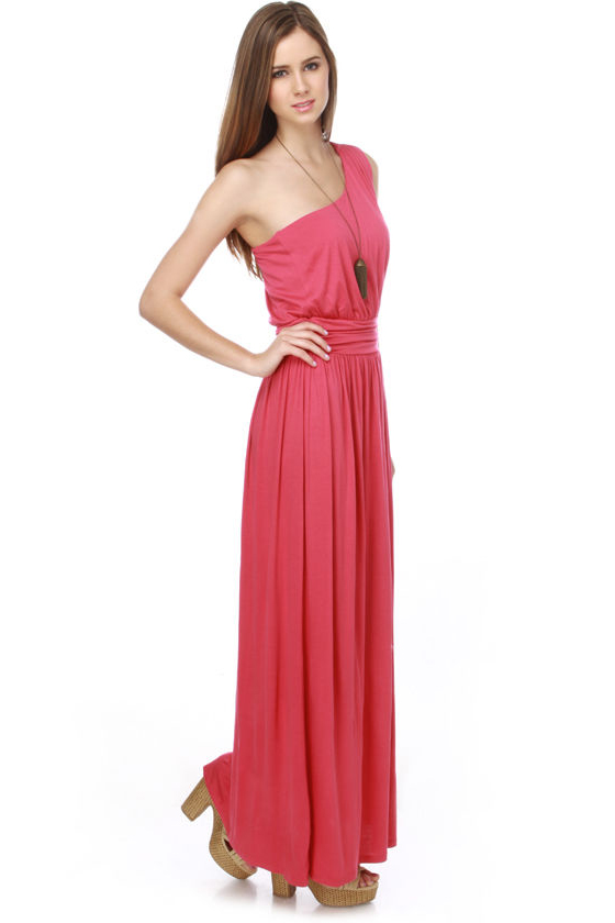 Euterpe's Elegy One Shoulder Pink Maxi Dress
