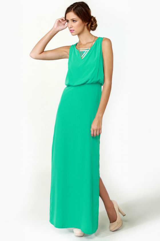 Whatchama-Column Teal Maxi Dress