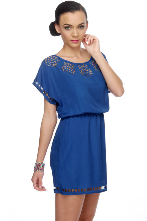 blue laser cut dress Alborada Blue Laser Cut Dress