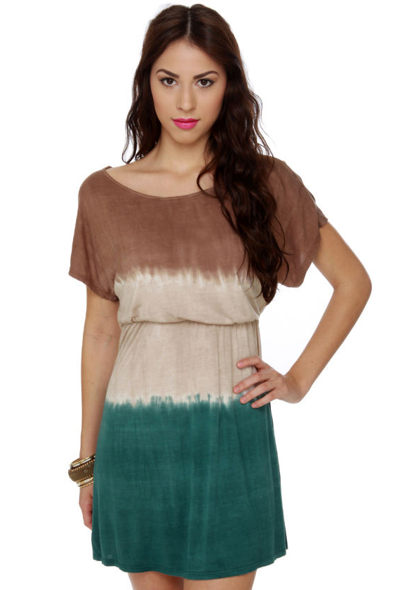 Tie Dye For Brown and Teal Dress