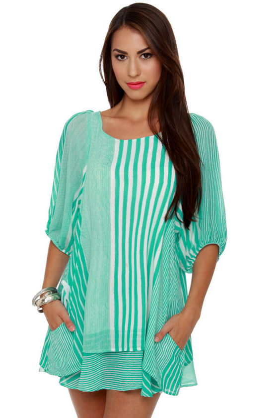 Lucy Love Gabriella Striped Mint Green Dress