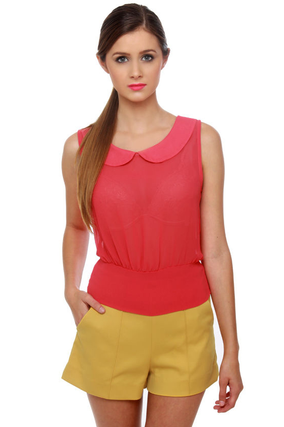 Fit in Finery Sheer Coral Red Top