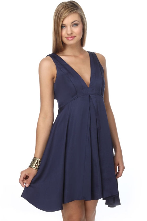 Lovely Navy Blue Dress - Satiny Dress - $47.00
