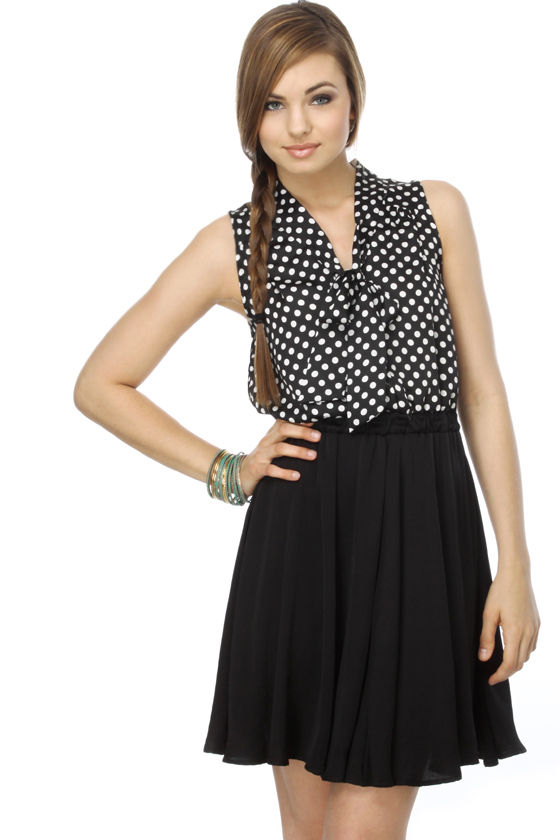 Savvy Journalist Polka Dot Black Dress