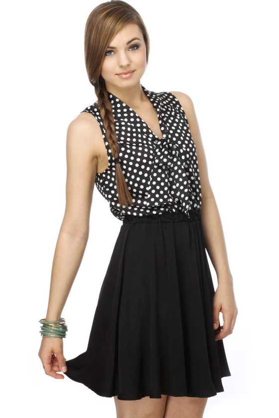 Savvy Journalist Polka Dot Black Dress
