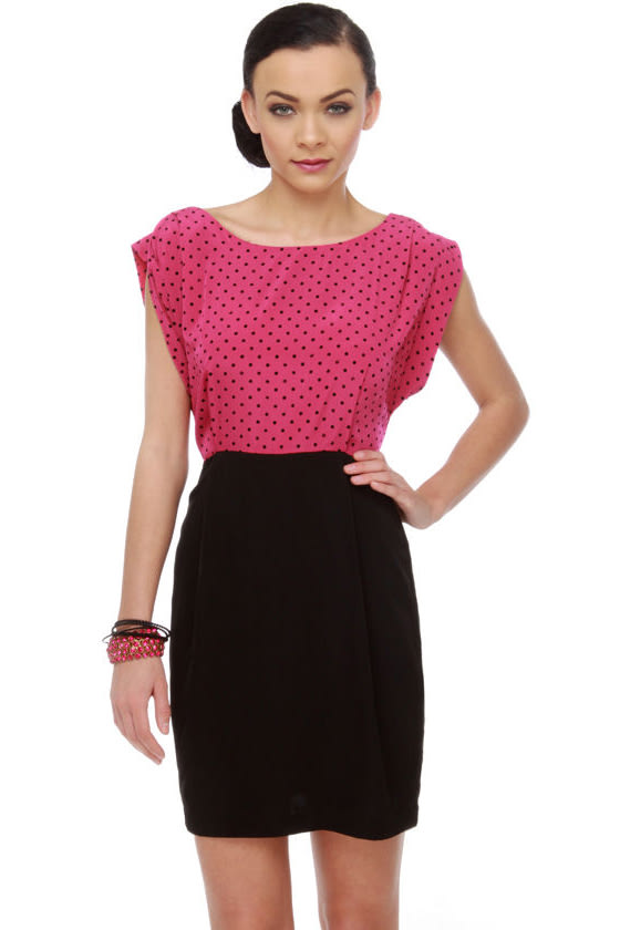 Chic Polka Dot Dress - Color Block Dress - Pink Dress - $39.00 - Lulus