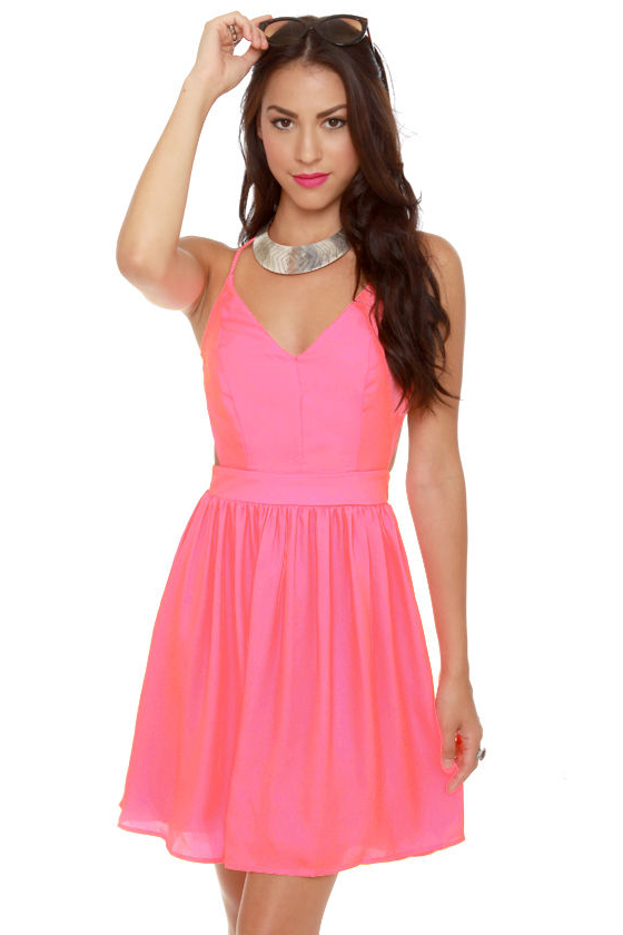 Evening News Backless Neon Pink Dress
