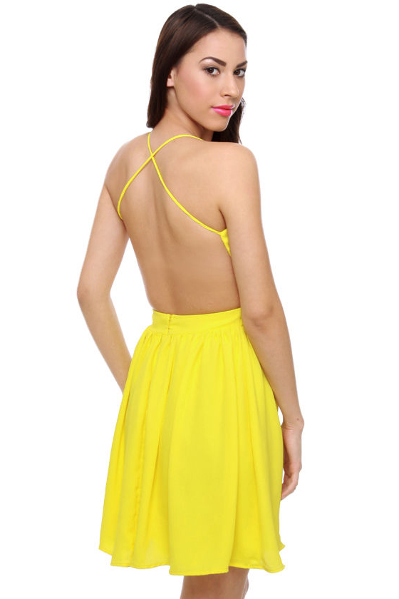 Evening News Backless Neon Yellow Dress