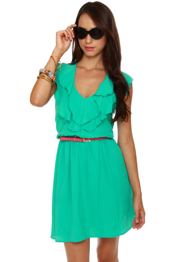 Cute Turquoise Dress - Halter Dress - Ruffle Dress - $44.00 - Lulus