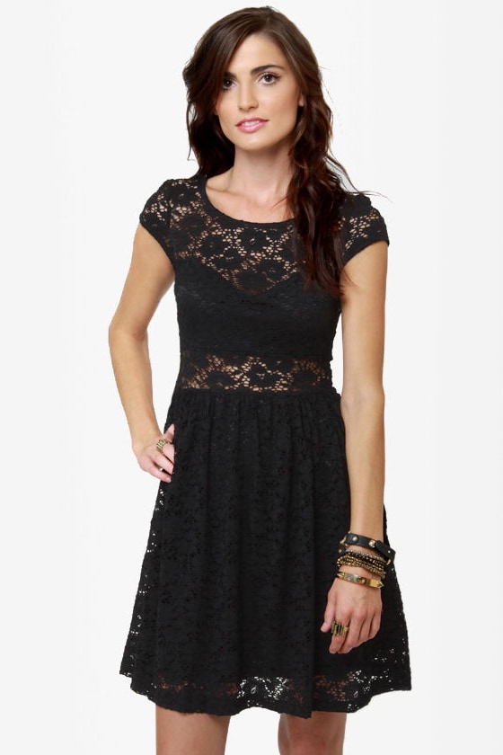 Sexy Black Dress - Lace Dress - Short Sleeve Dress - $44.00