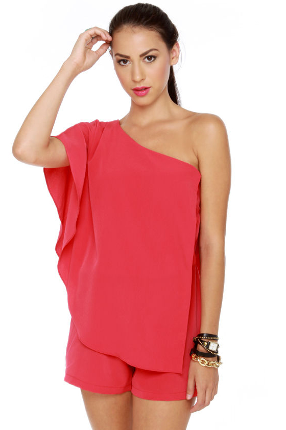 Magnificent Matador One Shoulder Coral Red Romper