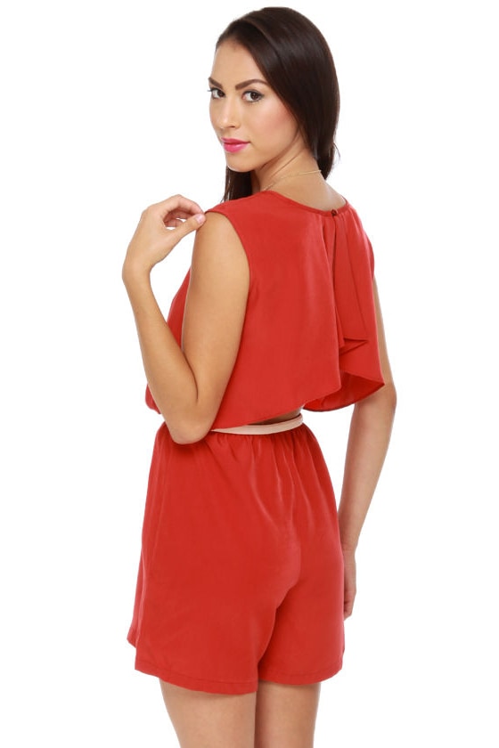 red romper pants